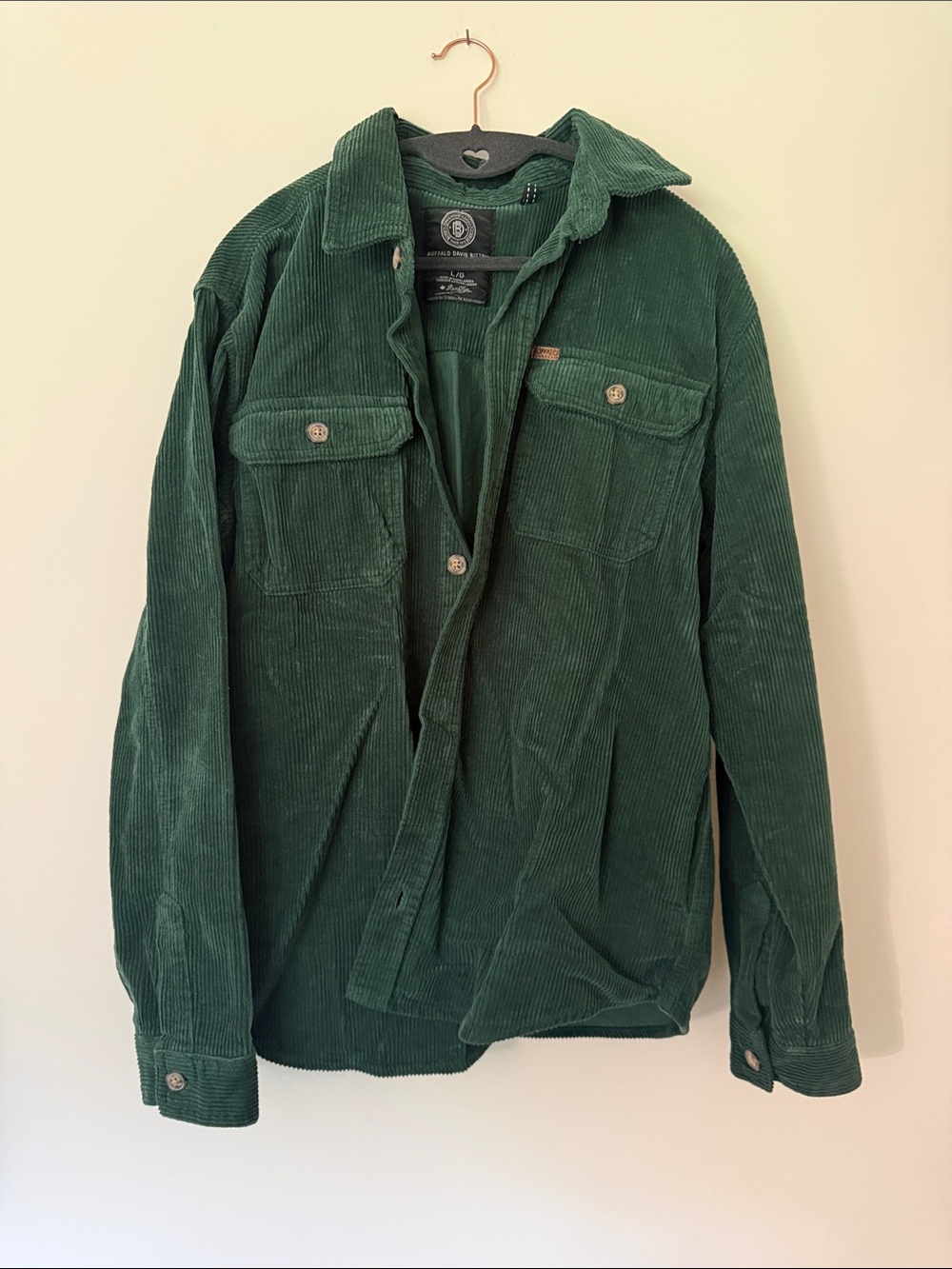Men's Green Corduroy Button-Up Shirt